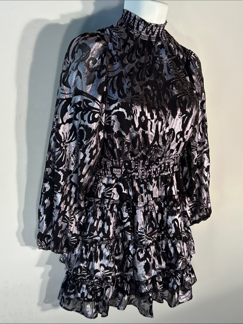 1. State SZS Black & Silver Ruffled Mini Dress Party Fairy Grunge Dark Romance